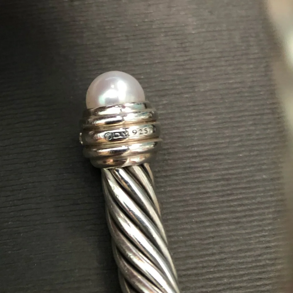 David Yurman Cable Classics Bracelet Sterling Silver, Pearls, Pavé Diamonds - Picture 7 of 9